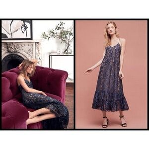 Moulinette Soeurs Navy Lace Midi Dress Blue Lace